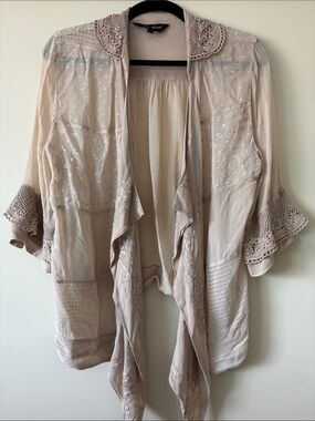 Young Threads Beautiful Boho Crochet-Trim Lightweight Open Front Waterfall Top